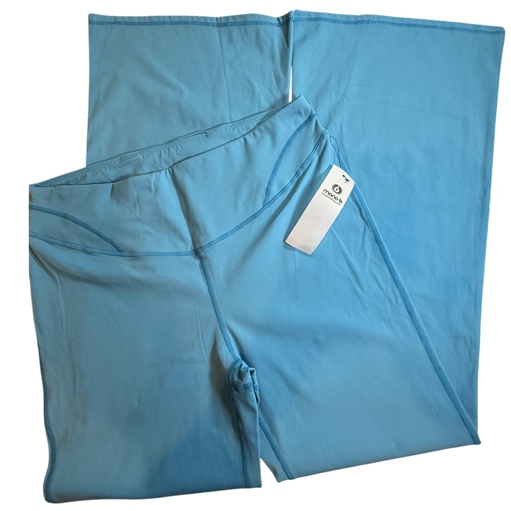 Mono B Womens Sky Blue High Waisted Flare Leg Athletic Yoga Pants NWT Size XL